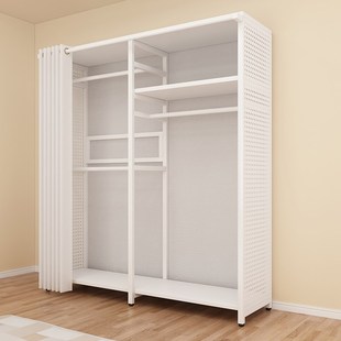 洞洞板衣帽架步入式衣柜落地卧室挂衣架开放式带防尘帘置物架衣橱