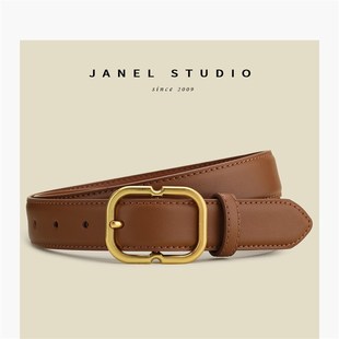 饰配浅色裤 简约百搭装 子腰带女棕 皮带女真皮小众牛皮韩版 2023新款