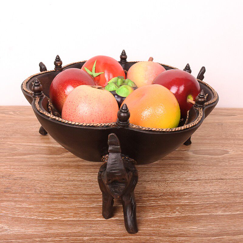 果盘家用2021新款简约实木质新中式客厅茶几水果盘大象干果盘摆件