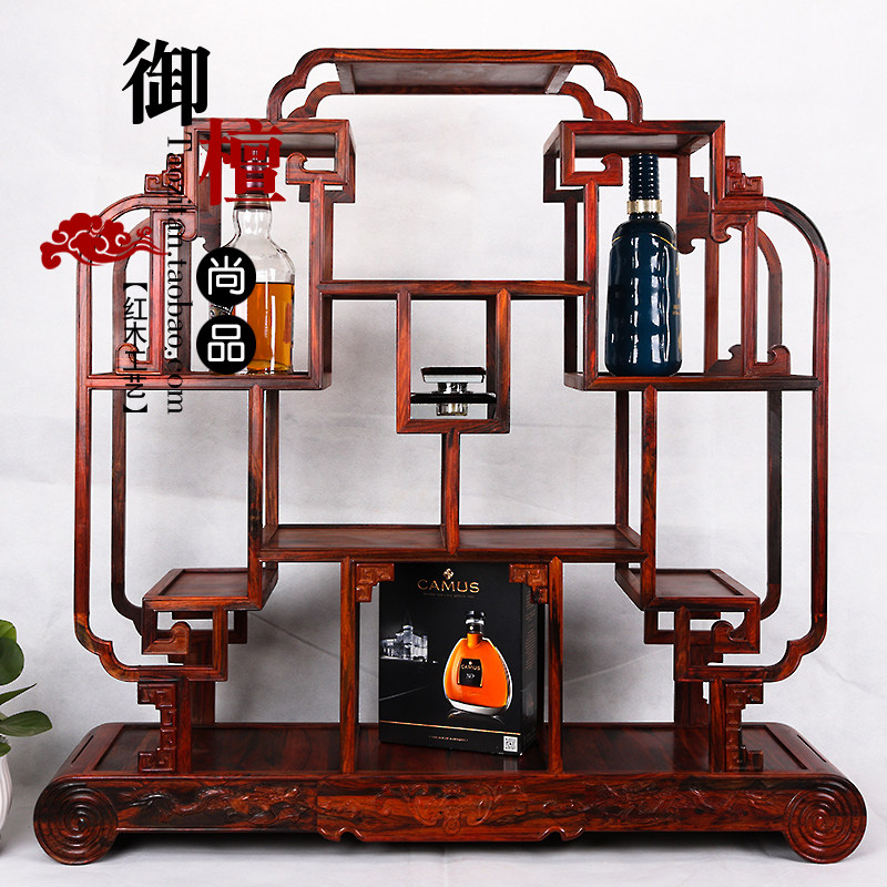 大红酸枝小博古架实木中式客厅多宝阁隔断置物架红木酒架酒柜摆件