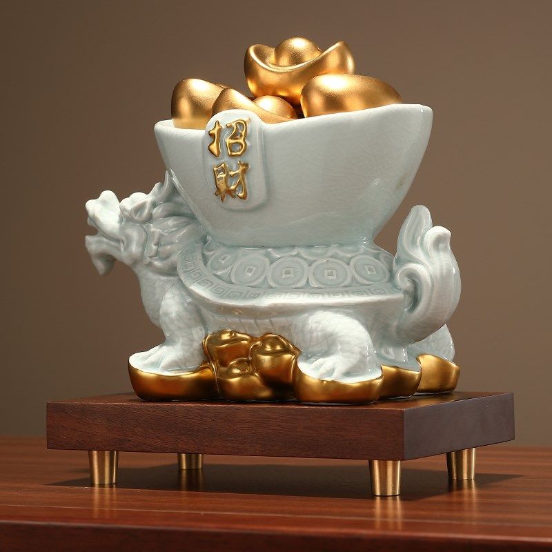 陶瓷聚宝盆摆件新中式聚财龙龟瑞兽客厅办公室高档装饰品开业礼物,家居饰品,桌面摆件,淘宝优惠券,粉丝福利购,淘宝优惠卷
