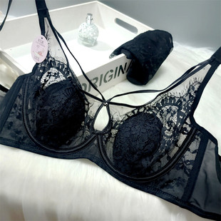 大胸显小超薄文胸有钢圈上托蕾丝美胸胸罩薄款法式内衣女夏季套装