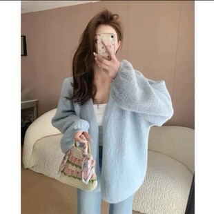 灯笼袖 上衣罩衫 毛衣开衫 针织衫 外穿 外套女秋冬大码 中长款