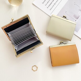 高级感真皮卡片包复古金属扣夹子名片夹油蜡牛皮卡包男女小巧卡夹