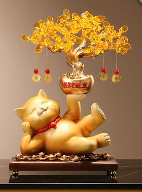 新中式躺赚招财猫桌面摆件客厅玄关酒柜办公室装饰品乔迁家居礼品