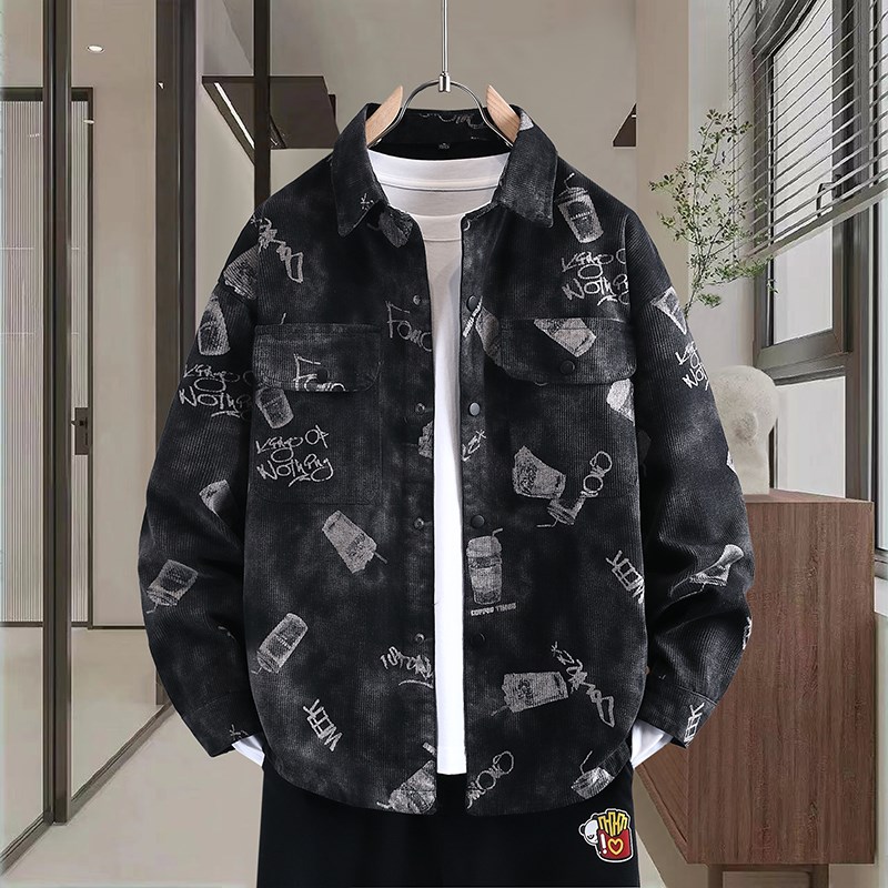 衬衫外套男春秋季新款青少年初中学生潮牌休闲帅气夹克上衣男装士