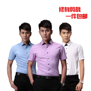 2000小方领斜纹春夏修身 衬衫 韩版 修身 衬衣G 男士 商务休闲薄款 短袖