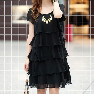 短袖连衣裙雪纺胖人显瘦蛋糕裙200斤薄款2021夏季大码女装修身