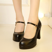 模特走秀鞋 真皮浅口圆头防水台超高跟粗跟形体鞋 厚底合唱团演出鞋