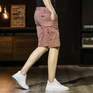 短裤 男潮中裤 头马裤 薄休闲短裤 裤 纯棉工装 沙滩大码 夏季 红色五分裤