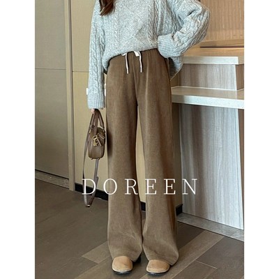 多琳娜孕妇裤子秋冬外穿加厚无托腹大码宽松孕晚期孕妇阔腿裤冬季