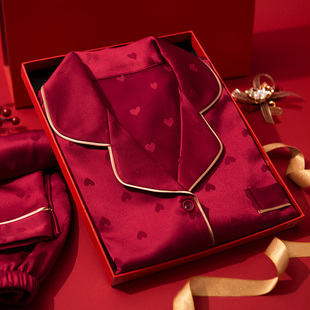 红色本命年睡衣结婚新婚新娘情侣套装 兔年礼物丝绸男女2022年新款