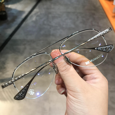 简丹萝心潮百搭复古时尚半框眼镜架个性蛤蟆大框防蓝光可配近视镜