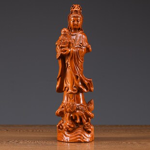 花梨木雕送子观音菩萨佛像摆件实木雕刻家居客厅装饰品工艺礼品