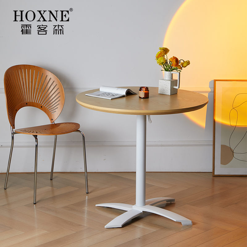 霍客森北欧简约圆桌休闲咖啡桌洽谈桌现代白色餐桌折叠桌会议桌子