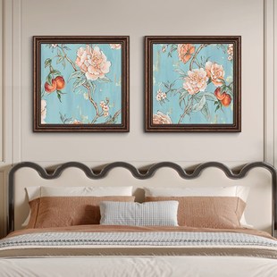 牡丹与福桃】美式卧室装饰画复古肌理油画法式床头画餐厅花卉挂画