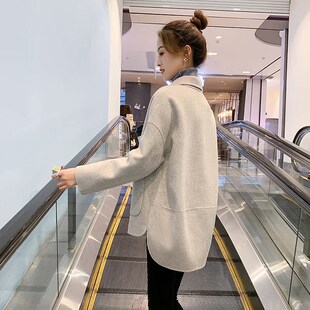 小个子短款双面羊绒呢子大衣2025春秋季女装新款米白色毛呢外套女