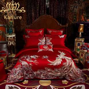 新品 婚礼奢华全棉床单纯棉龙X凤婚庆床单 结婚床上用品四件套中式