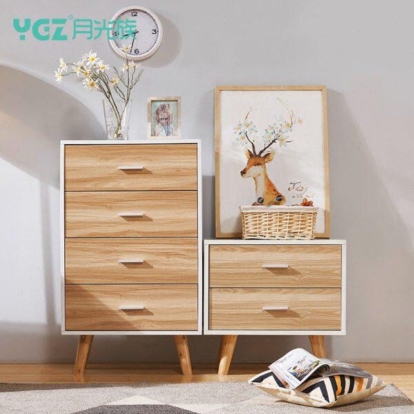 北欧板式四斗柜卧室床头柜储物柜现代简约客厅家具收纳柜子实木脚