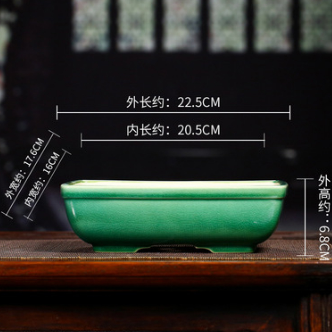 紫砂花盆陶瓷盆景k盆长方形口带开片釉桌面微盆中国风古典小盆