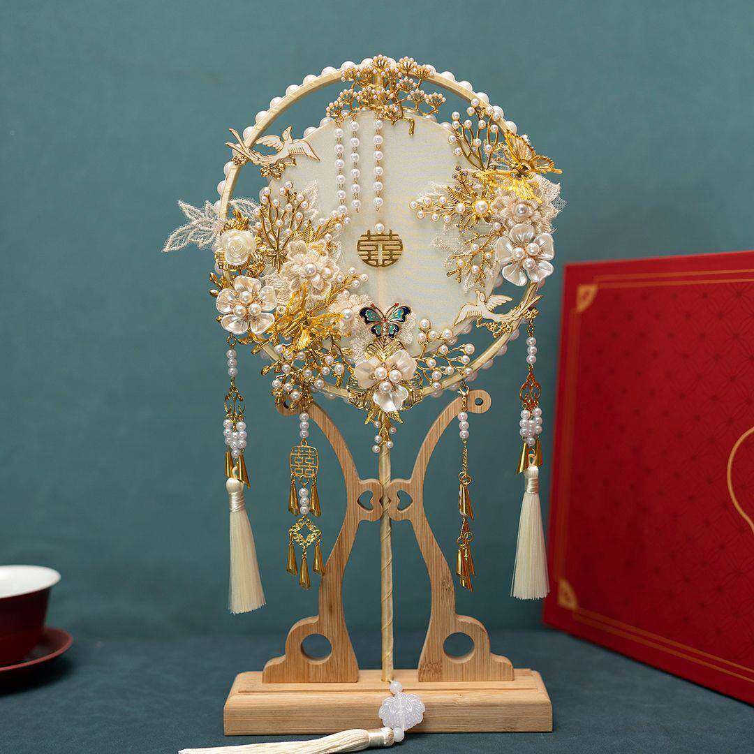 新娘扇结婚礼材料物包闺蜜厂家直供古风喜团扇出嫁扇diy婚礼团扇