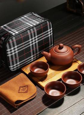 原矿紫砂手工旅杯茶具户39511外车载行便携式包竹盘套装快客壶一