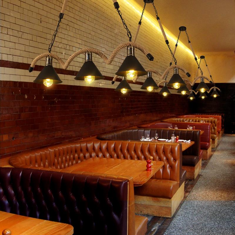 美式复古业风酒吧餐厅网咖吊灯个台性吧店橱LD022工窗铺创意麻绳