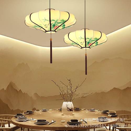 手中灯笼吊店灯具布艺绘中国风飞碟饭餐厅式客厅吊挂装144饰灯笼