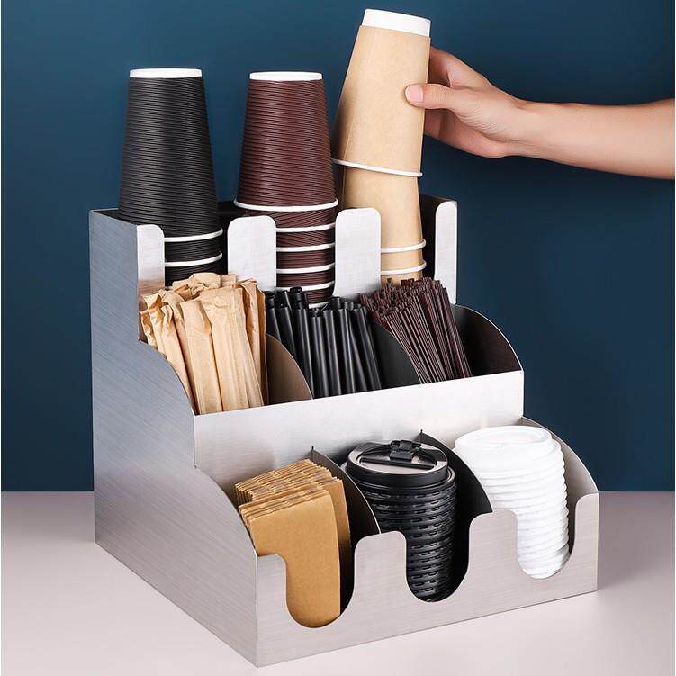 不锈钢FJI奶茶纸杯架店一次取分杯器咖啡吧架台吸管收纳盒性置物