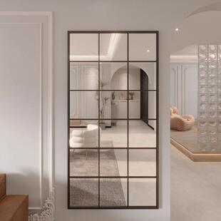 法式 复古全身镜子TPC家用窗方格假壁子挂镜北欧中古穿衣镜客饰厅