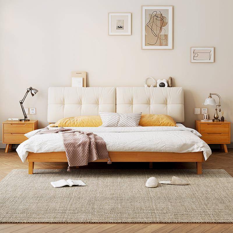 实木床云朵软床米1.8801北欧双人靠1.床5m租房民宿木床原木奶油风