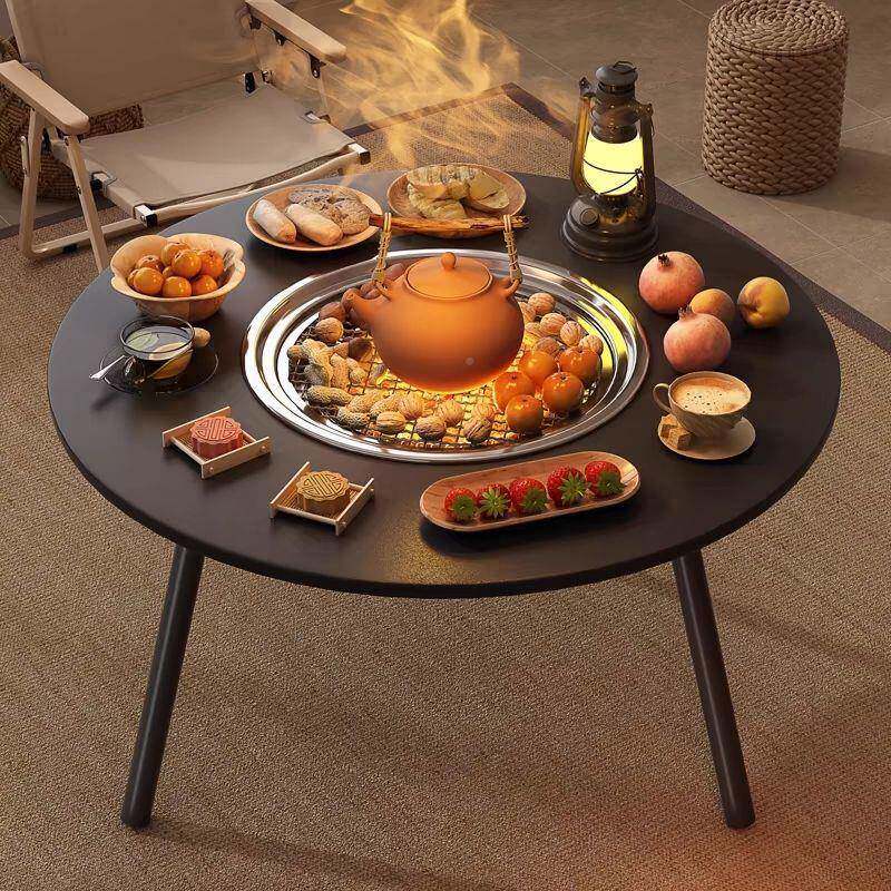 户外折叠桌露营榻榻米煮烧烤桌子炊家用野便式烤火炉围LRO携炉茶