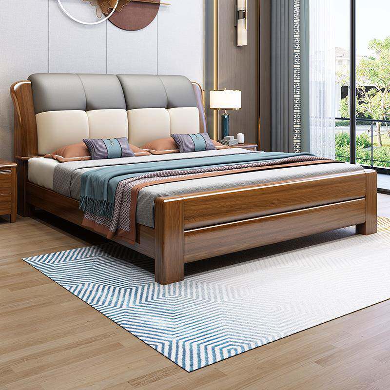 包胡桃木1.8米中1式实木软床带高箱抽屉出销租房经济HM3126胡床.5