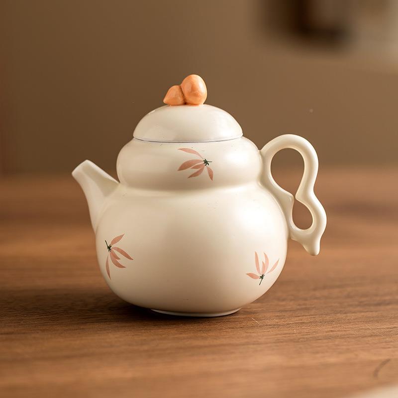 米黄人釉兰花福禄壶单泡壶功夫24JS11-0茶小壶中式陶茶瓷功夫具家