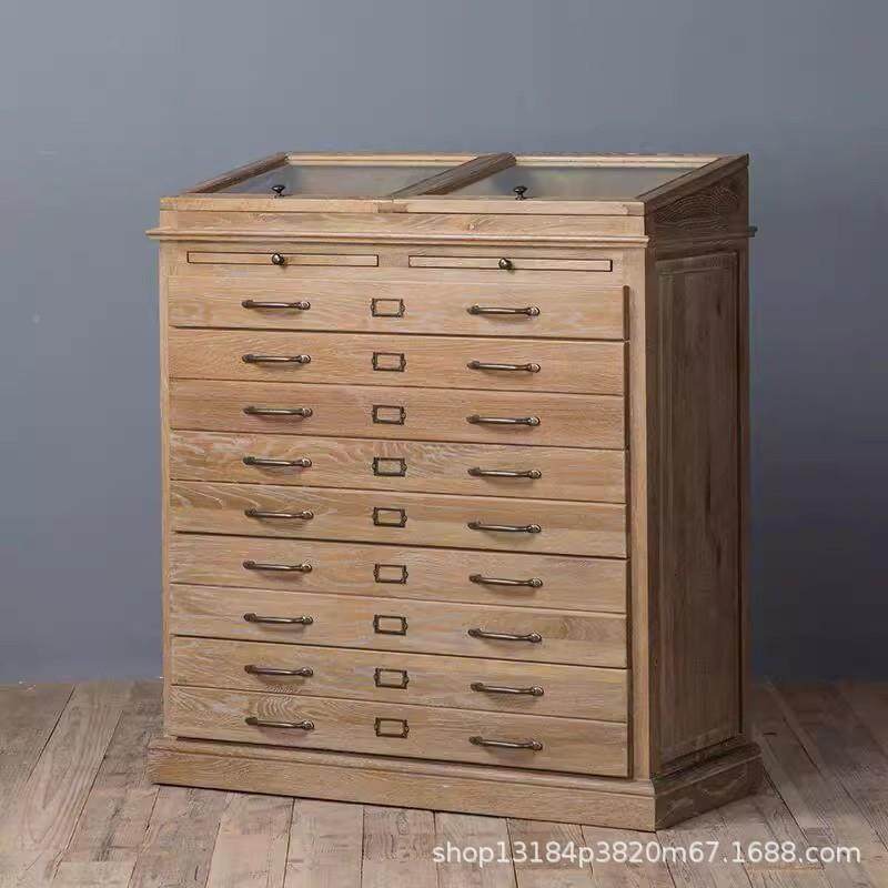 美式乡屉法村实26033木玄收纳首饰斗关柜式橡木复古多功能多层储