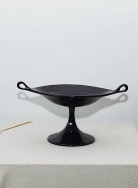 诧寂风中古风黑色双耳树脂OWT盘轻级感客厅奢高茶桌面几摆件样板