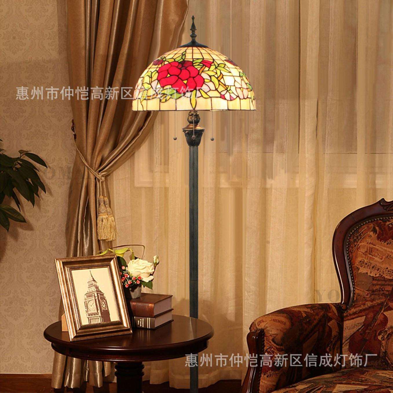 蒂凡尼欧式红色杜鹃花酒吧咖啡餐厅卧室新中式玫瑰花开富贵落地灯
