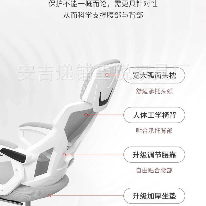人体工学椅电脑座椅久坐靠背学习电竞椅子懒人办公椅可升降家用