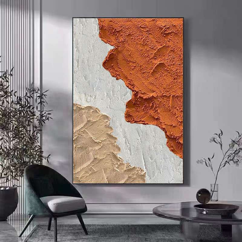 手工抽象色块装饰画现代玄关立体肌理油画大型尺寸锂合金画框挂画