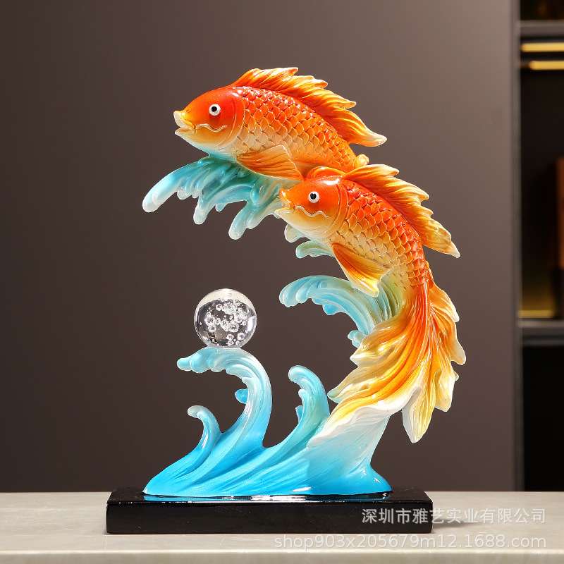 客厅酒架年年有余金鱼摆件创意玄关酒柜酒托装饰品树脂工艺品