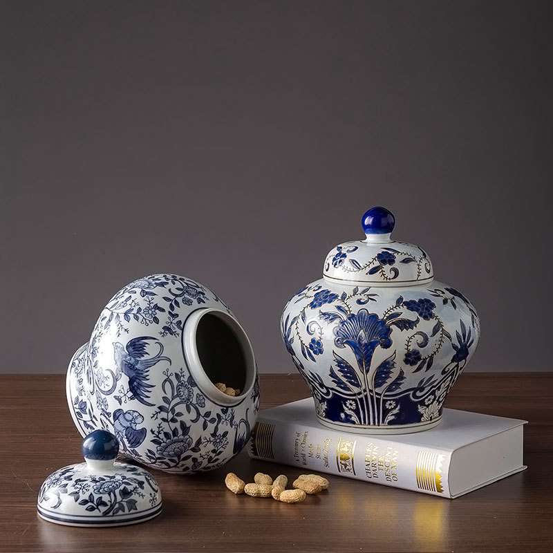 陶瓷器罐青花瓷插花插现代家居新中式装饰品客厅电视柜摆件