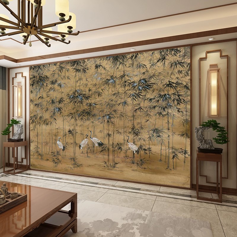 2024新款电视背景墙壁布客厅卧室沙发新中式茶室水墨竹子壁纸墙布