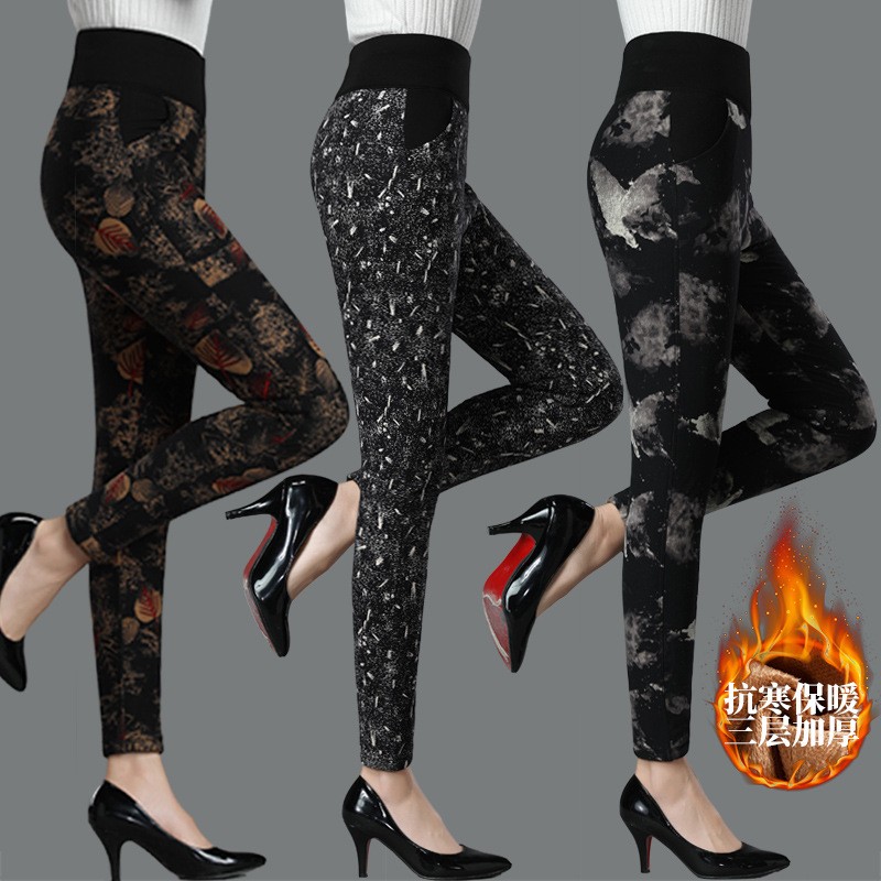 高腰大码驼绒棉裤女外穿秋冬加厚保暖裤中老年妈妈40-50岁加绒裤