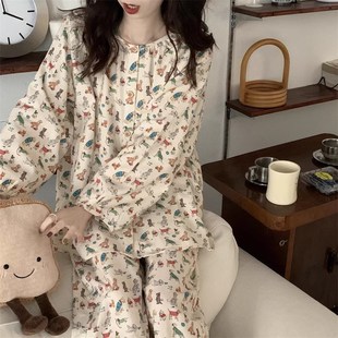 家居服两件套 长裤 日系甜美磨毛卡通可爱小个子纯棉睡衣女秋季 长袖