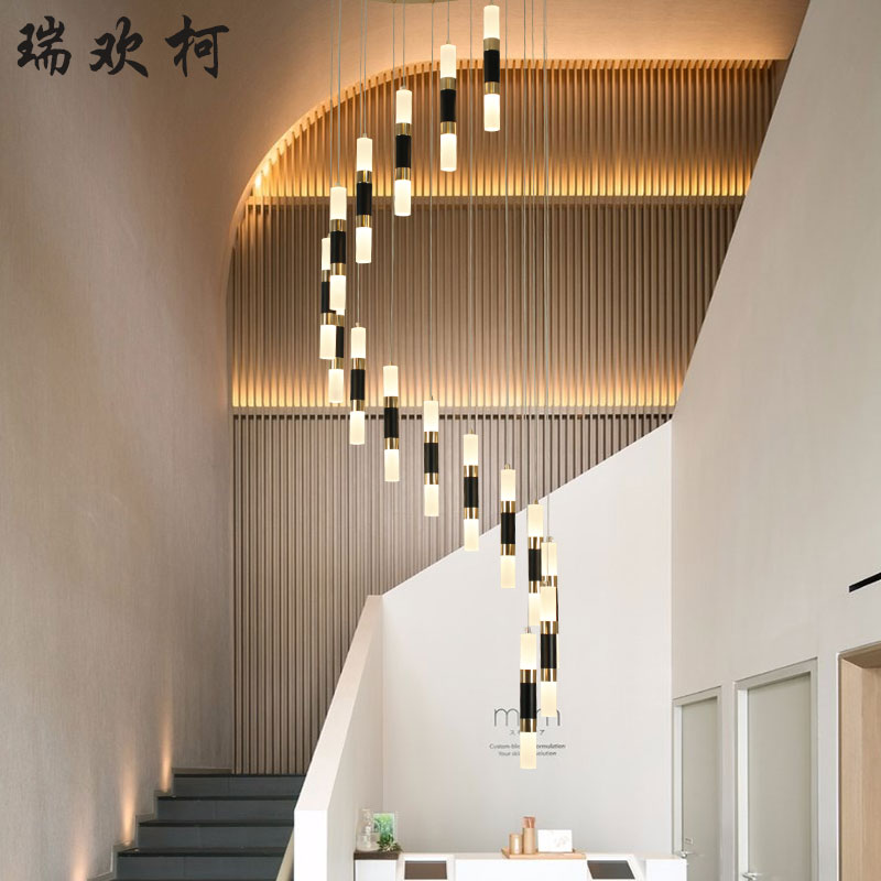 简奢 现代led复式楼梯吊灯长吊灯 旋转楼梯灯后现代别墅客厅灯
