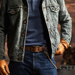 真皮休闲裤 皮带牛仔裤 带 复古头层纯牛皮腰带做旧铜扣手工男士 美式