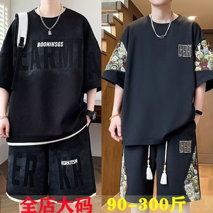 新款 短裤 大码 男青年短袖 高端学生宽松两件套潮牌 休闲运动套装 夏季