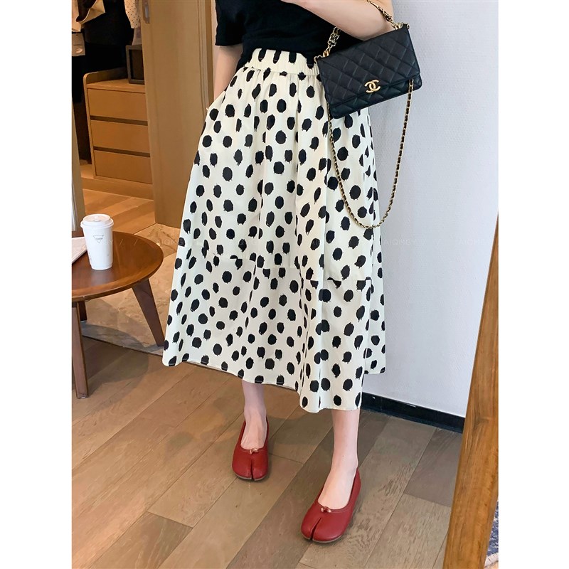 爱情魔鬼鱼 时尚复古大波点半身裙女2025夏季新款高腰显瘦A字长裙