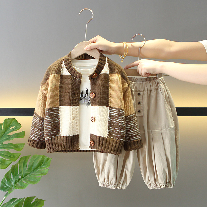 男童秋装套装2024新款洋气儿童装春秋季毛衣外套宝宝时髦三件套潮,童装/婴儿装/亲子装,套装,淘宝优惠券,粉丝福利购,淘宝优惠卷