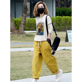 洋气宽松印花T恤上衣纯色百搭长裤 2025夏季 时尚 女士休闲套装 新款
